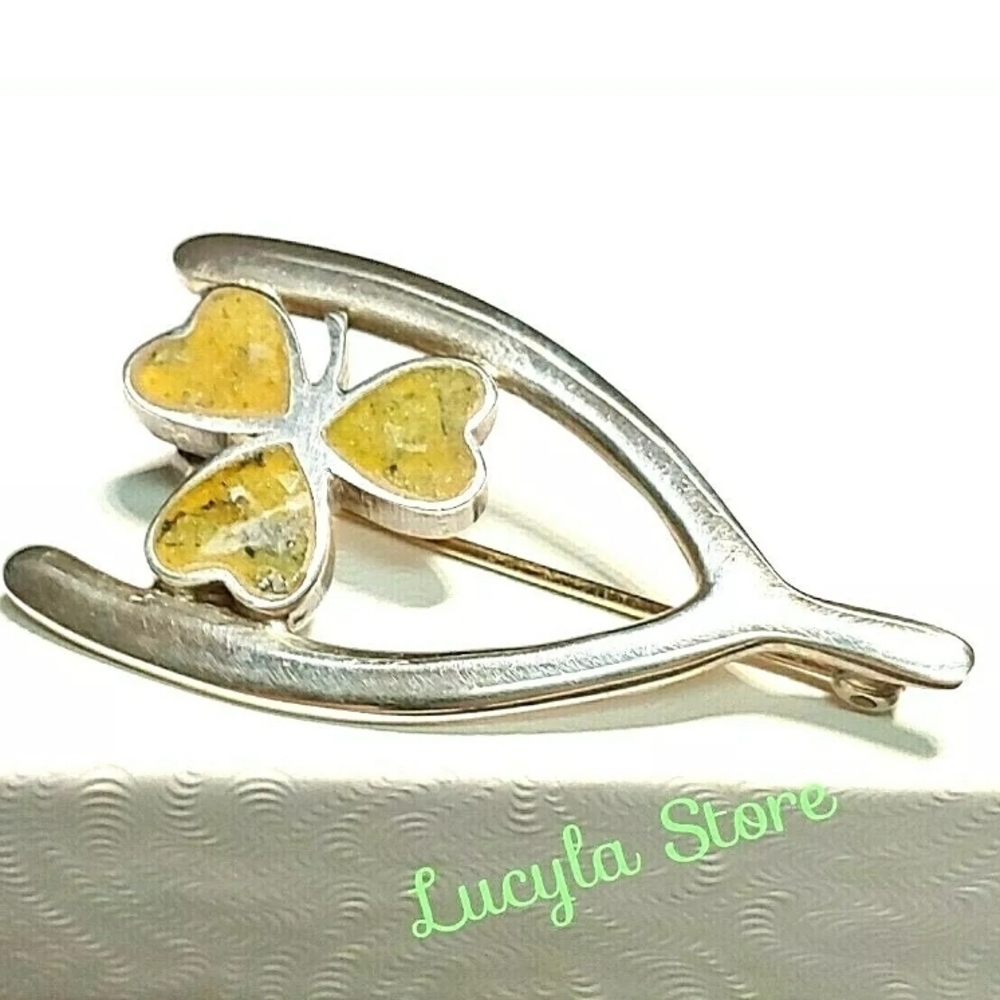 Silver and Yellow Clover Brooch